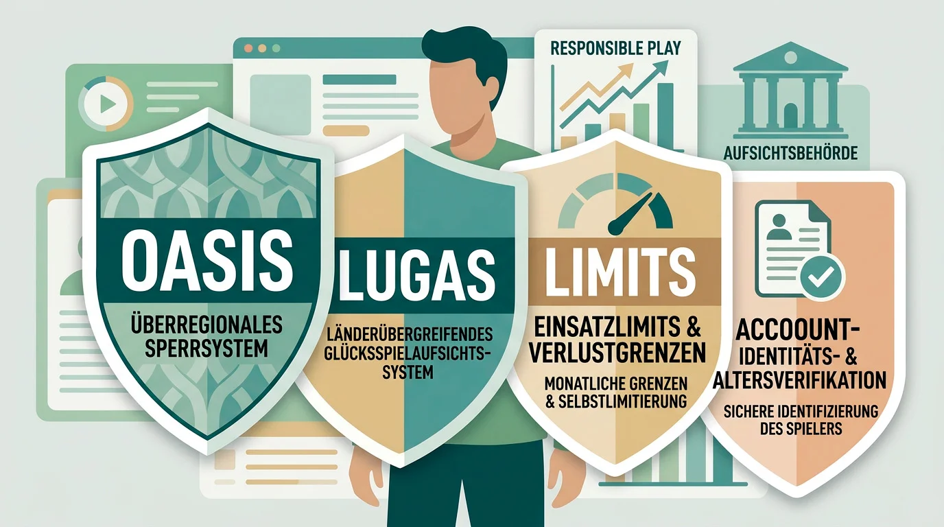 Ruhige Darstellung von OASIS, LUGAS und Einzahlungslimit als Schutzebenen